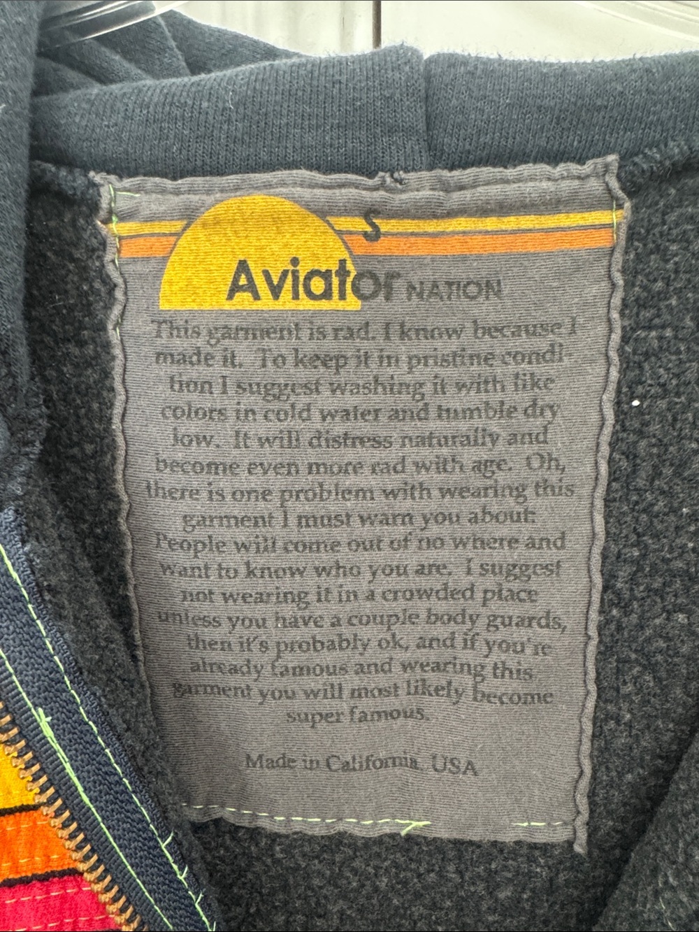 Aviator Nation 5 stripe hoody in charcoal - Picture 4 of 9